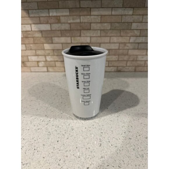 Starbucks White Ceramic Basic Travel Tumbler Cup Mug w/ Lid 10 oz new - Picture 2 of 3
